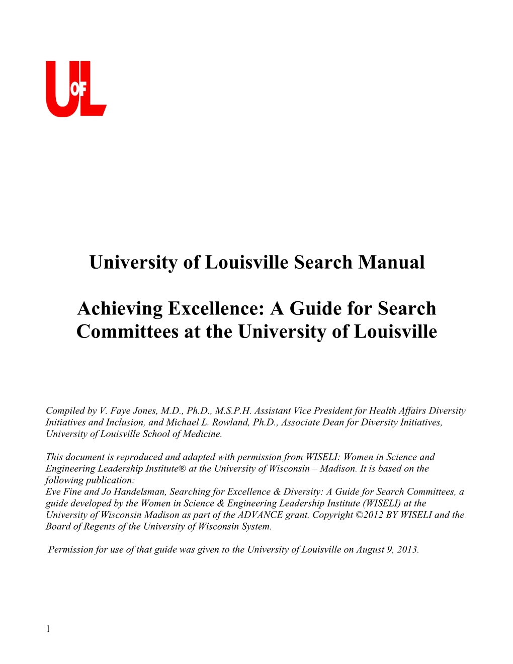 Achieving Excellence: a Guide for Search Committees at the University of Louisville