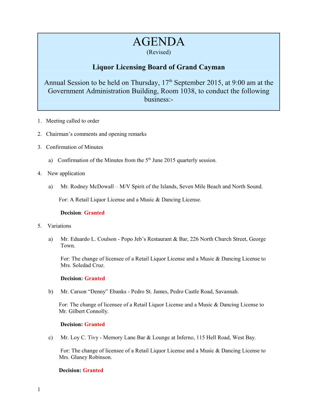 Liquor Licensing Board of Grand Cayman