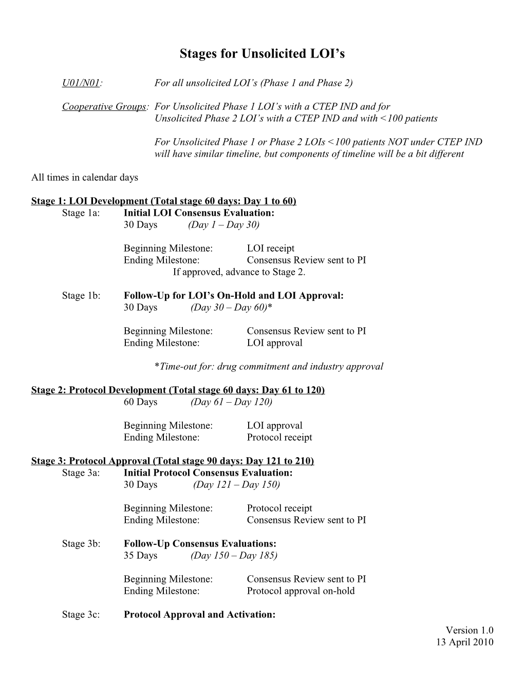 Stages for Unsolicited LOI S