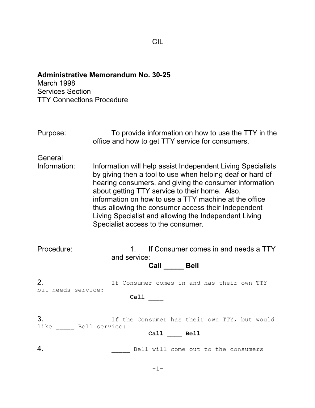 Administrative Memorandum No. 30-25