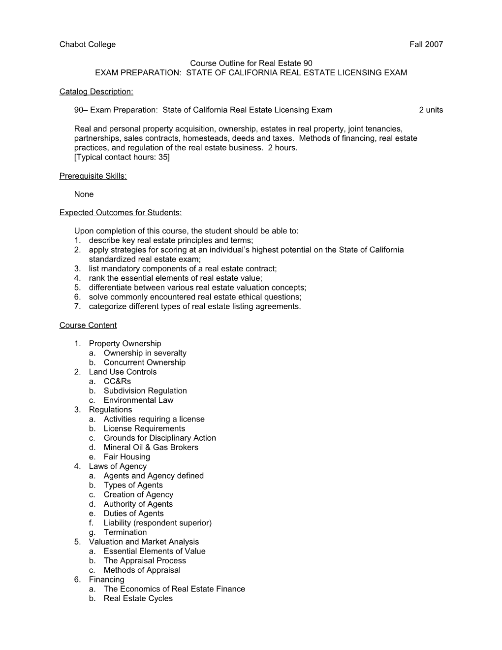Course Outline for Real Estate 90, Page 2