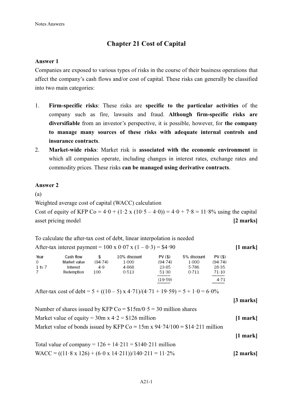 Chapter 21 Cost of Capital