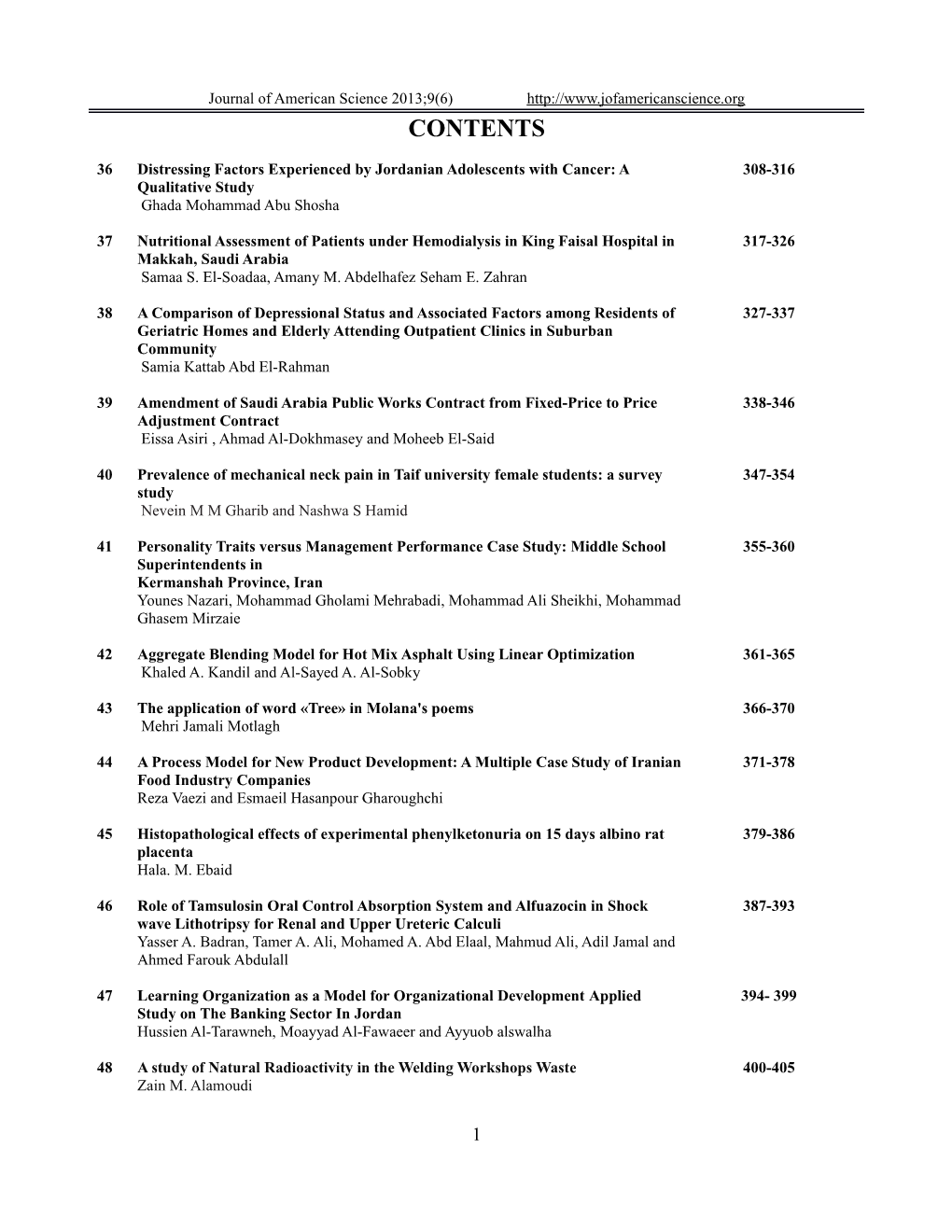 Journal of American Science 2013;9(6)