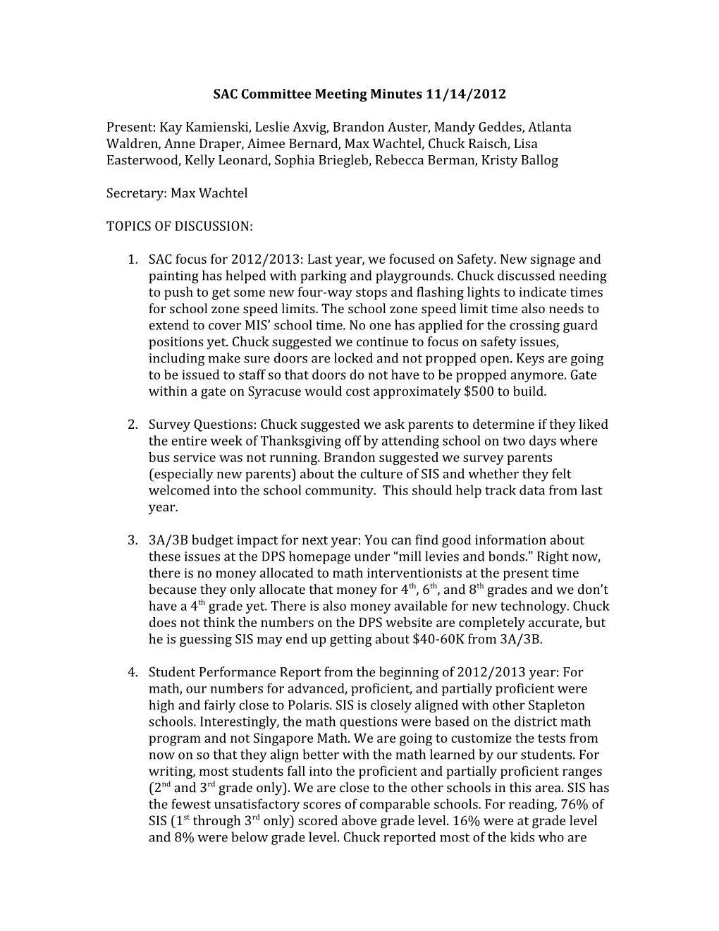 SAC Committee Meeting Minutes 11/14/2012