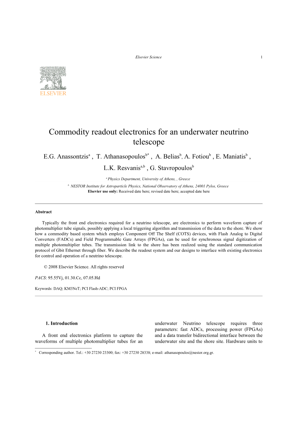 Commodity Readout Electronics for an Underwater Neutrino Telescope