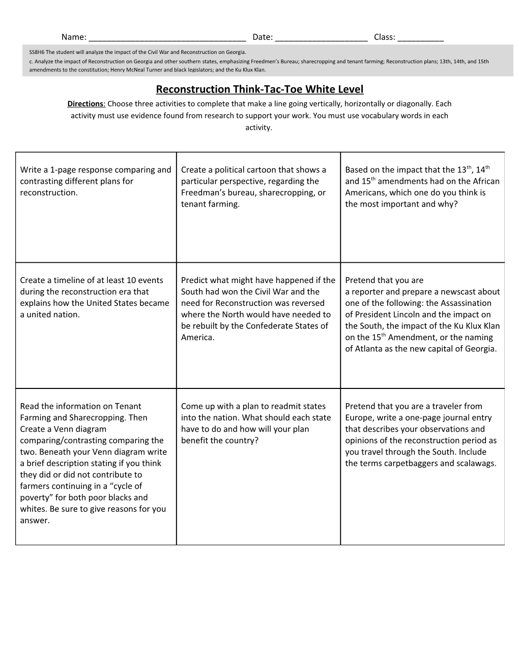 Reconstruction Think-Tac-Toe White Level