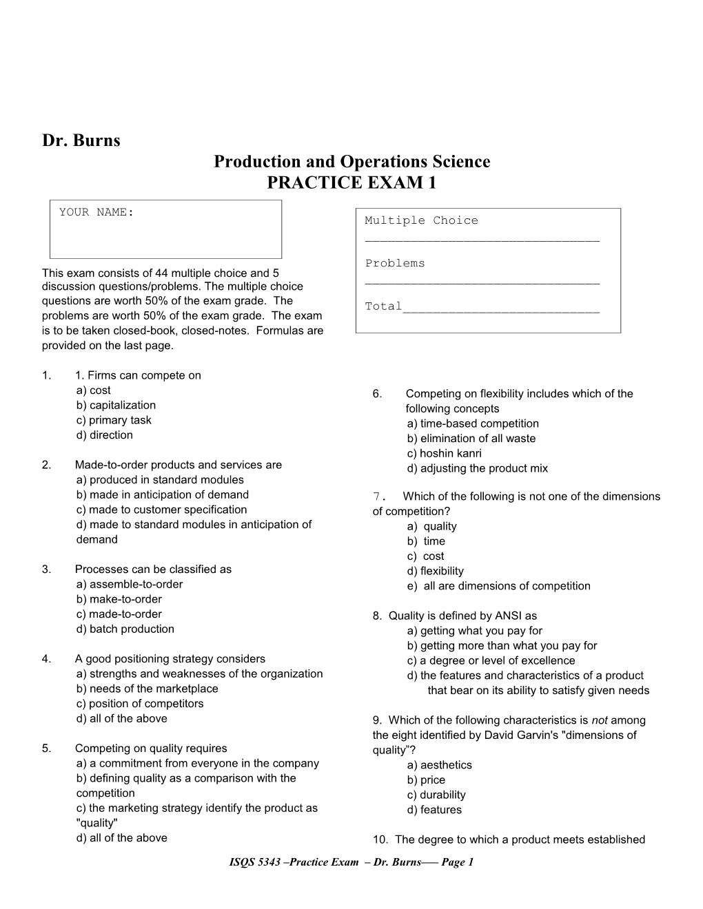 Production and Operations Science