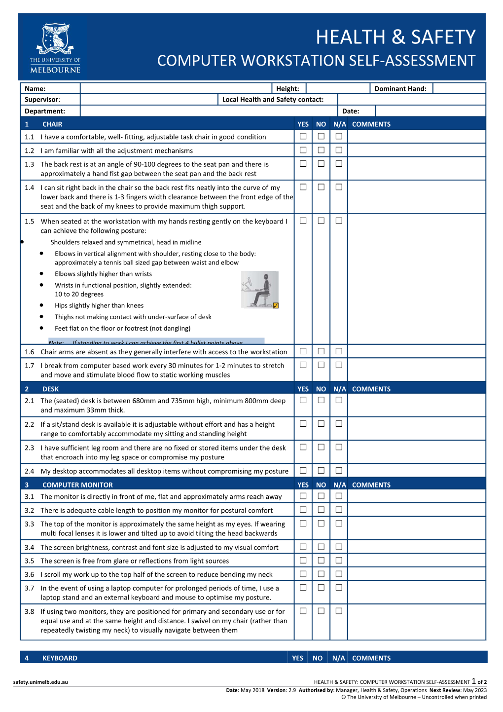 Computer Workstation Ergonomic Self-Assessment Checklist (Previously 'Keyboard Workstation