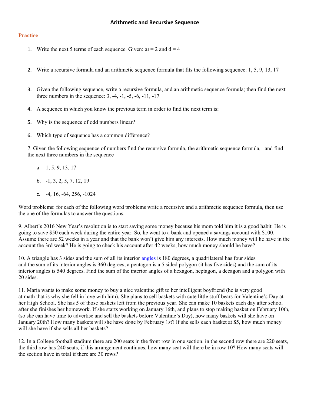 Arithmetic and Recursive Sequence