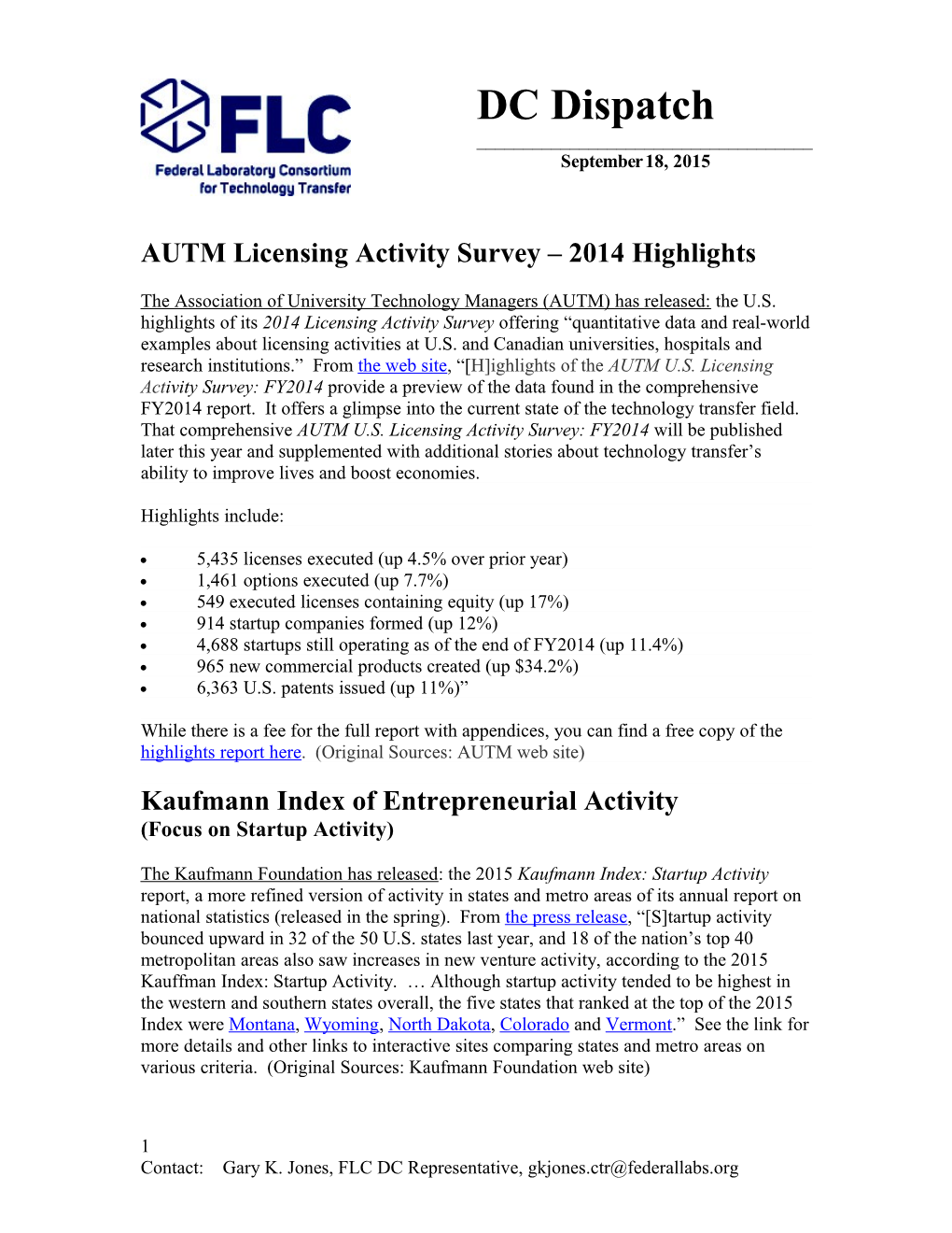 AUTM Licensing Activity Survey 2014 Highlights