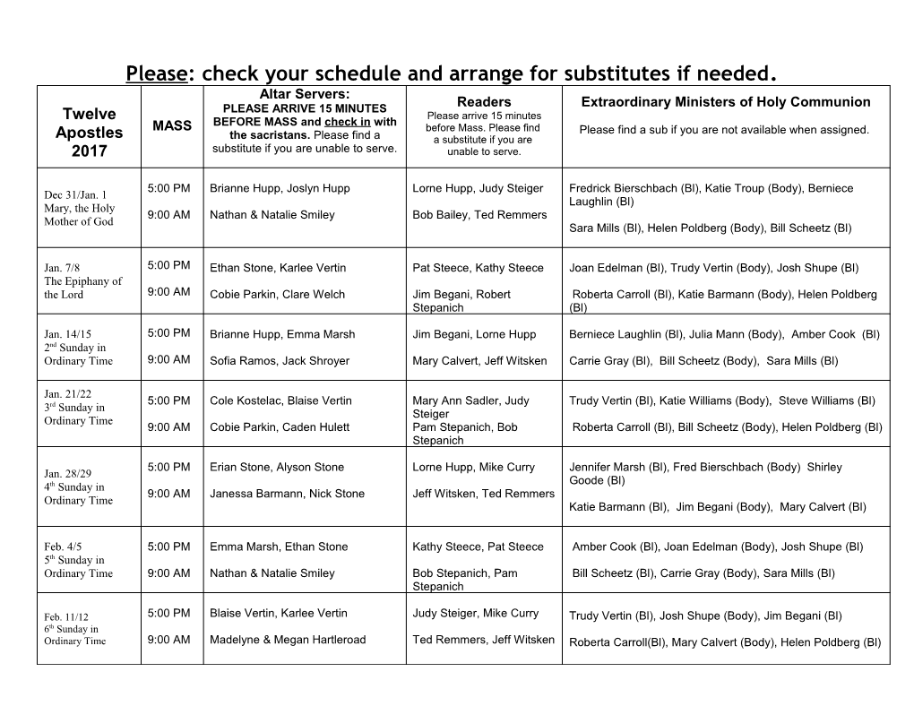 Please: Check Your Schedule and Arrange for Substitutes If Needed