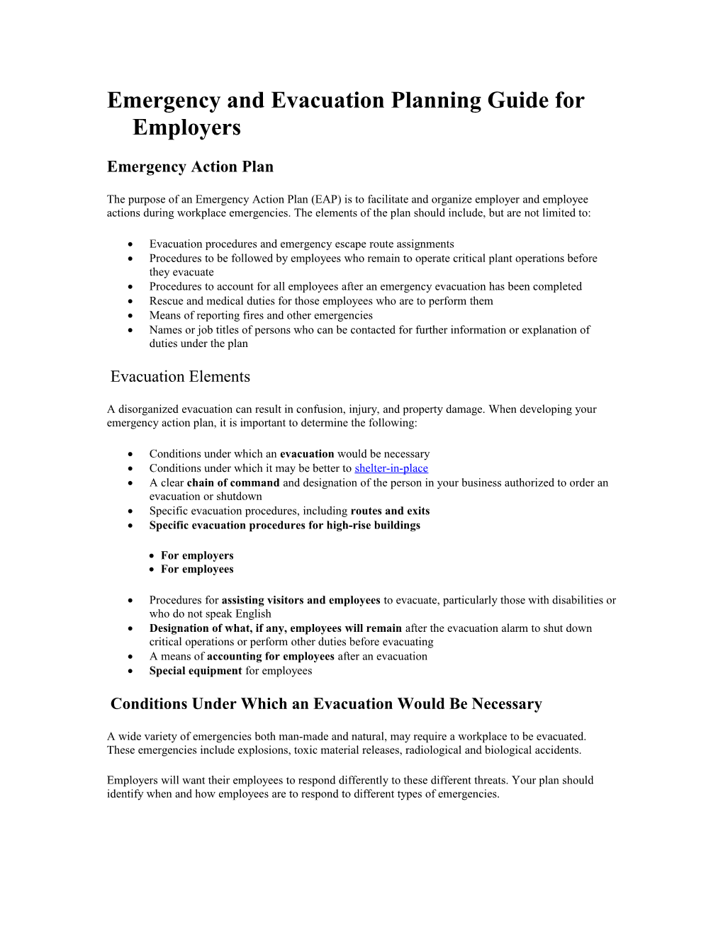Emergency and Evacuation Planning Guide for Employers