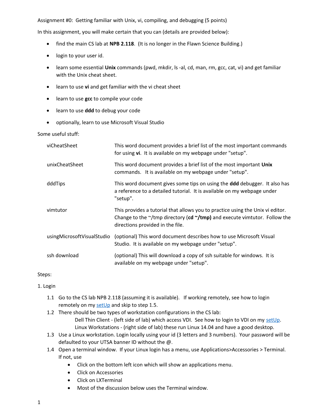 Assignment #0: Getting Familiar with Unix, Vi, Compiling, and Debugging(5 Points)