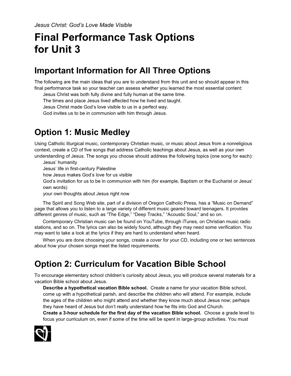 Final Performance Task Options for Unit 3Page 1