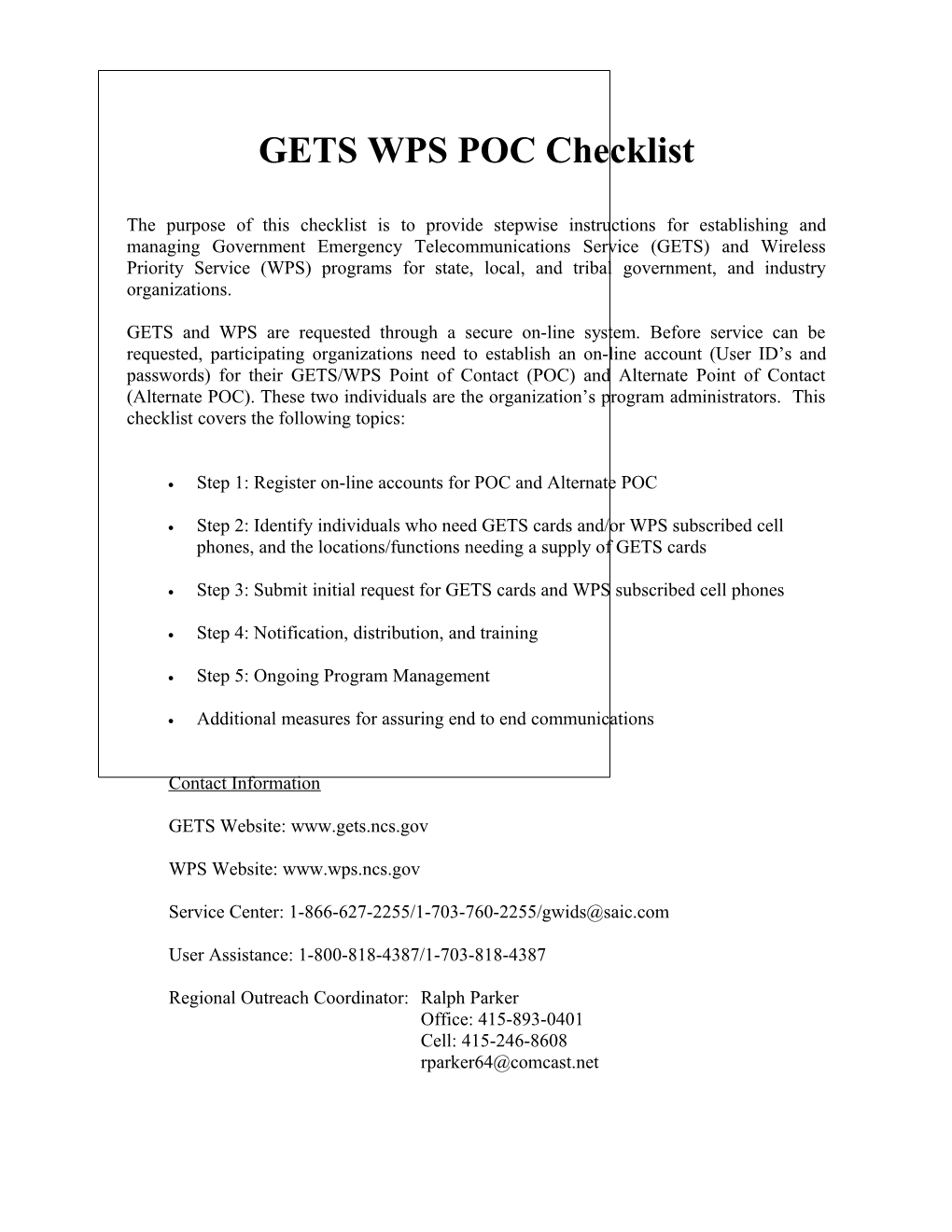 GETS WPS POC Checklist