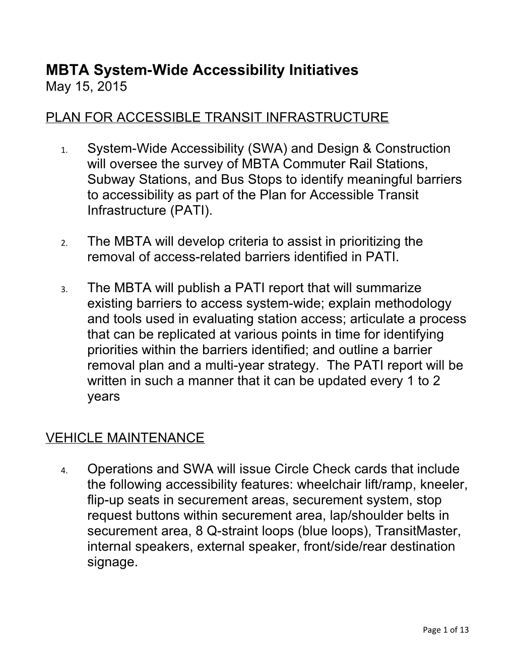 MBTA System-Wide Accessibility Initiatives