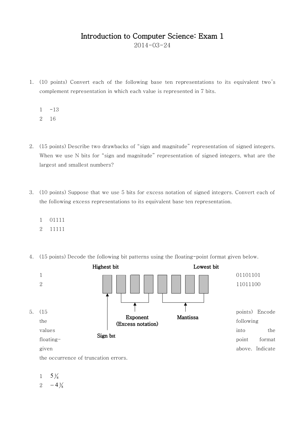 Introduction to Computer Science: Midterm Exam