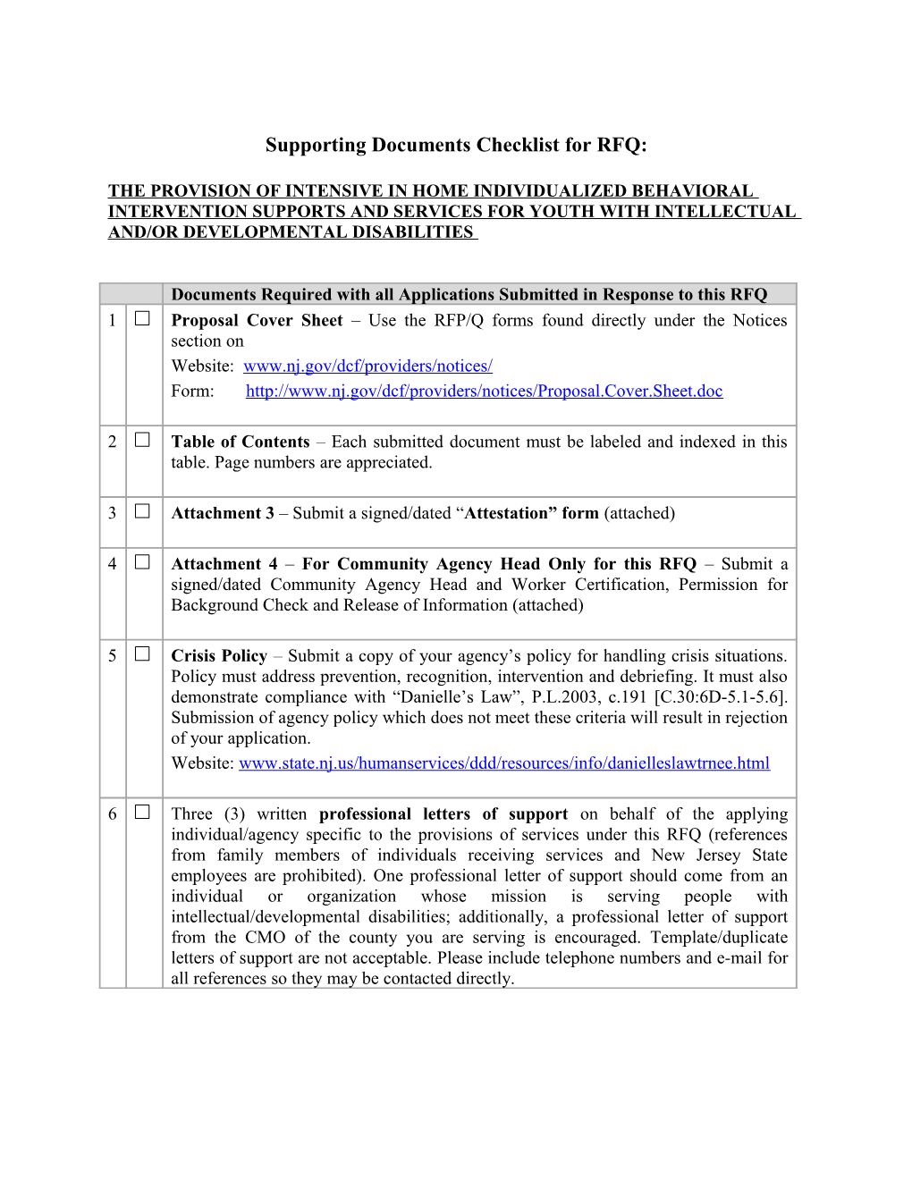 Supporting Documents Checklist for RFQ