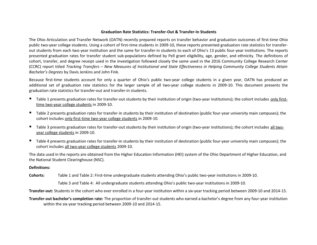 Graduation Rate Statistics: Transfer-Out & Transfer-In Students