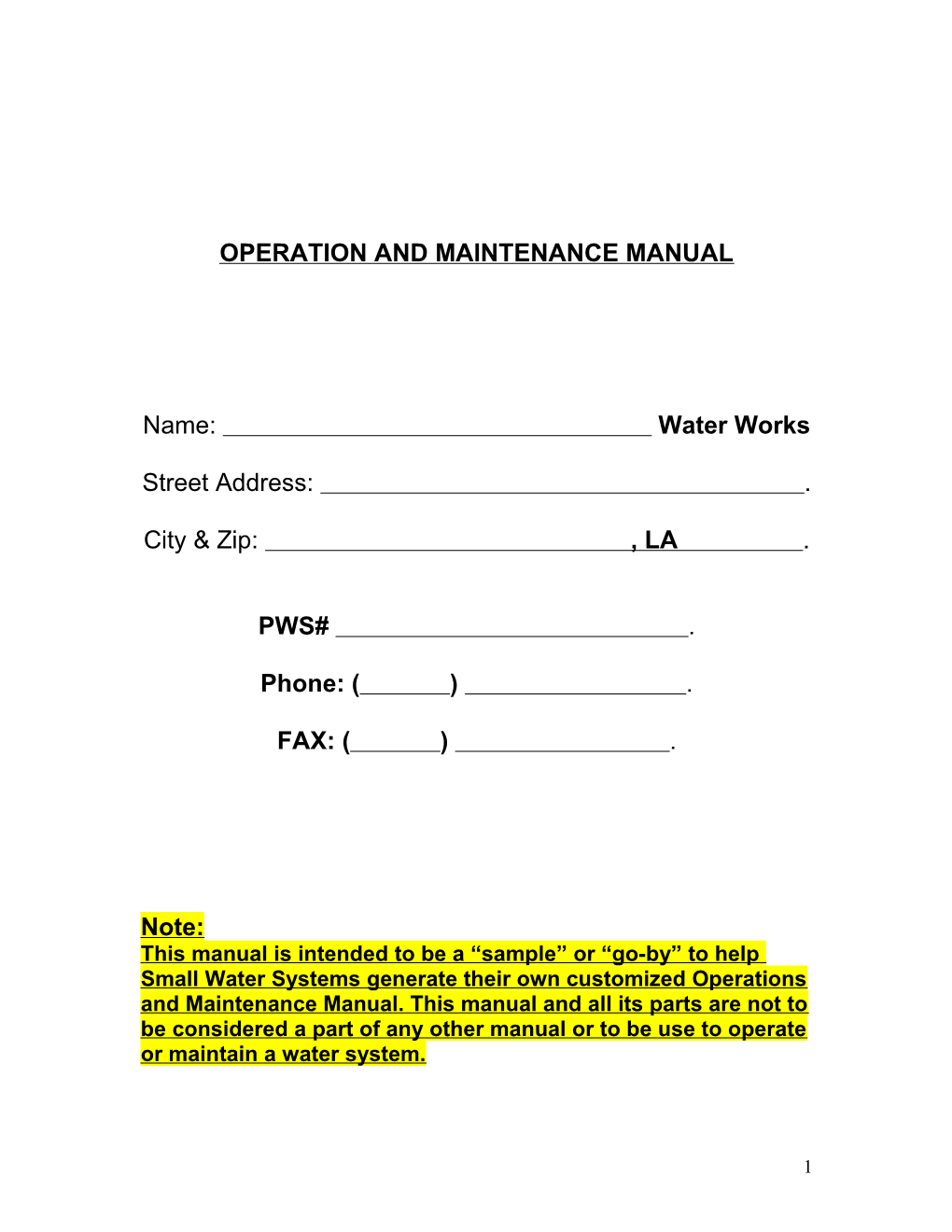 Operation and Maintenance Manual