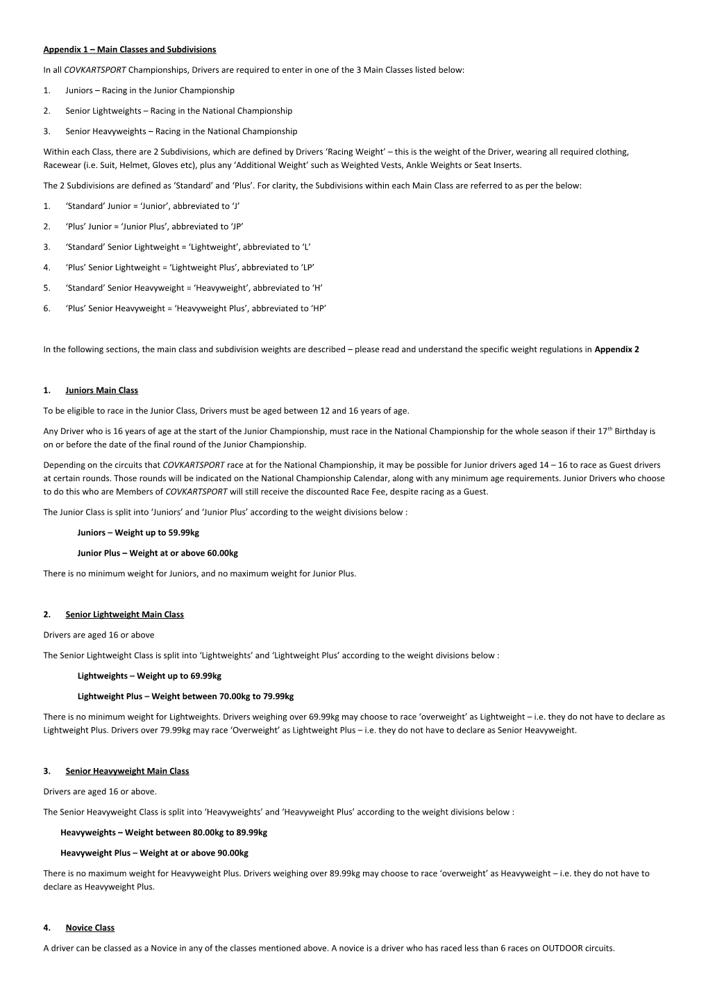 Appendix 1 Main Classes and Subdivisions