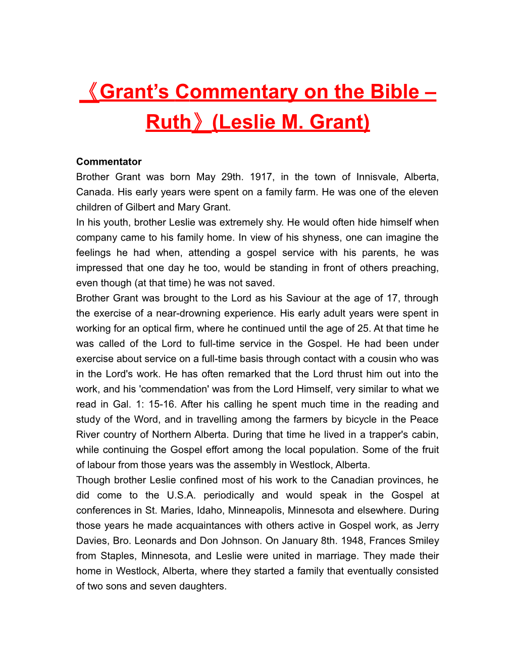 Grant Scommentaryon the Bible Ruth (Leslie M. Grant)