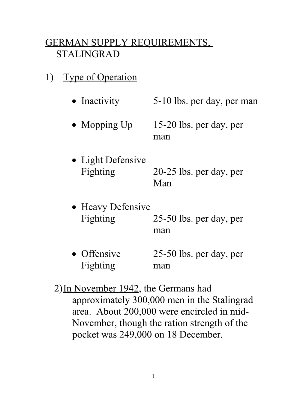 German Supply Requirements, Stalingrad