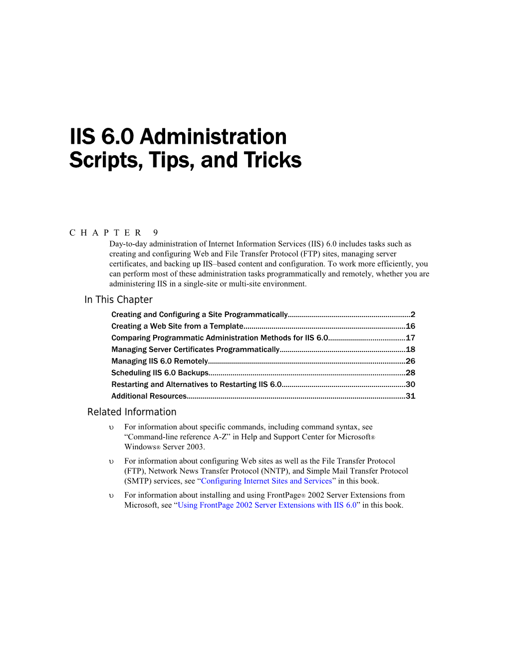 IIS6.0 Administration Scripts, Tips, and Tricks