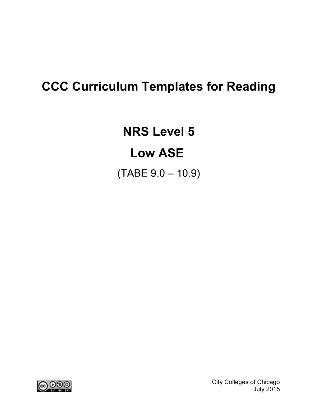 CCC Curriculum Templates for Reading