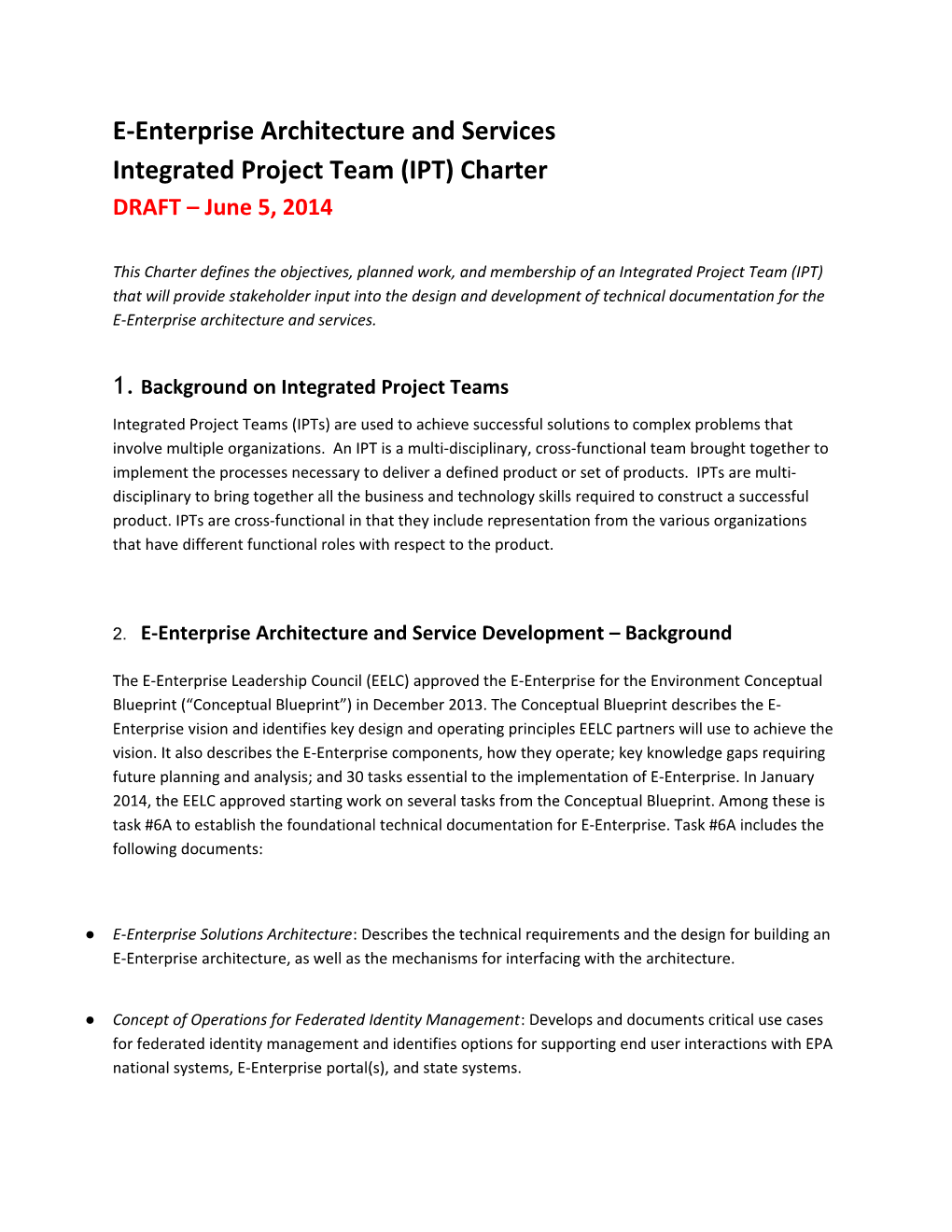 EA IPT Charter - Draft 4/8/14