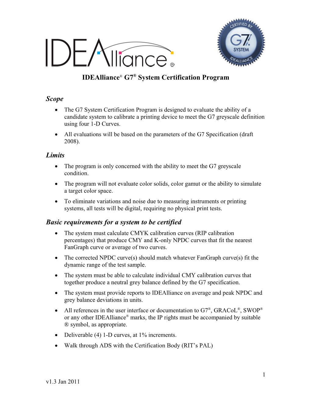 Idealliance G7 System Certification Program