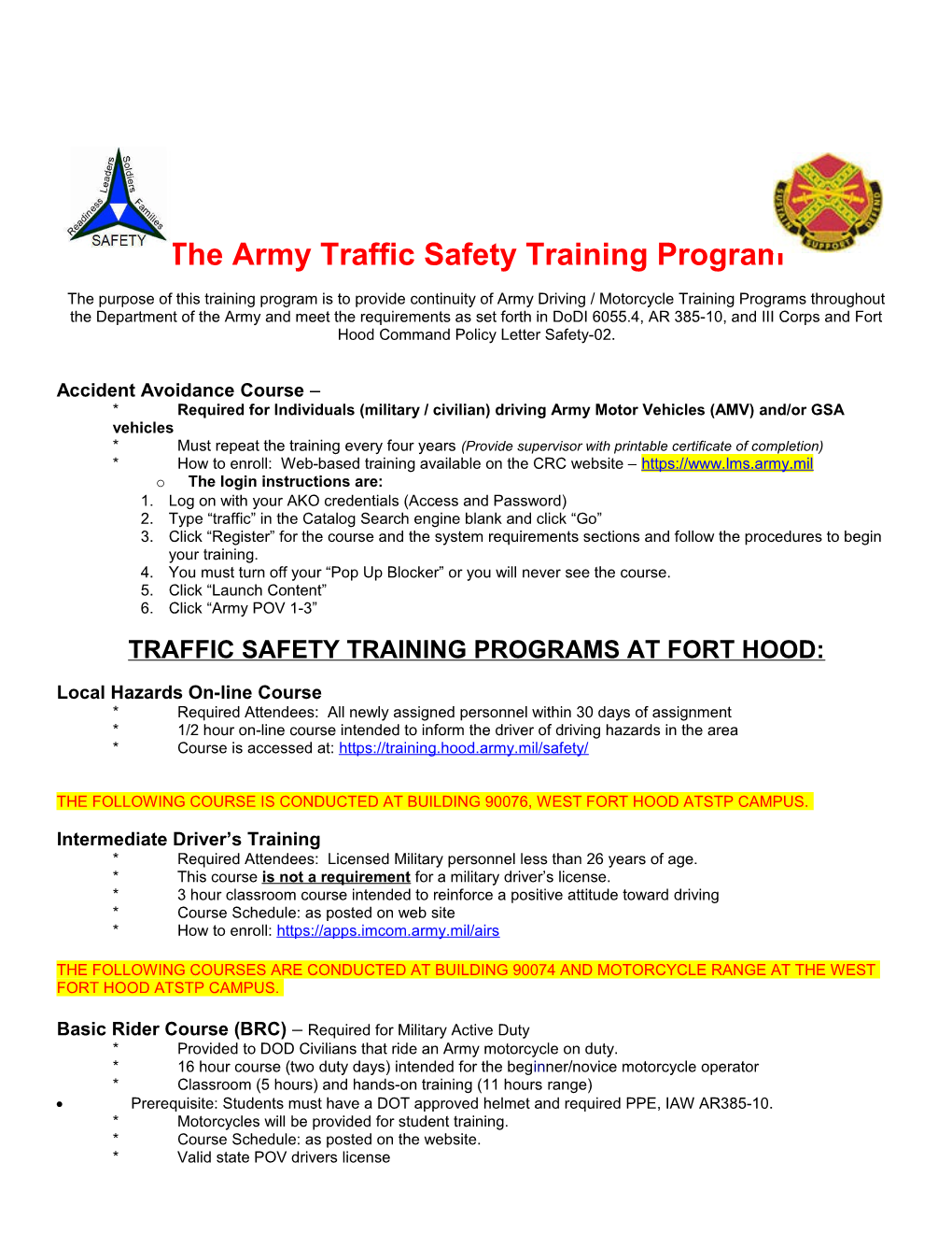 The Army Traffic Safety Training Program