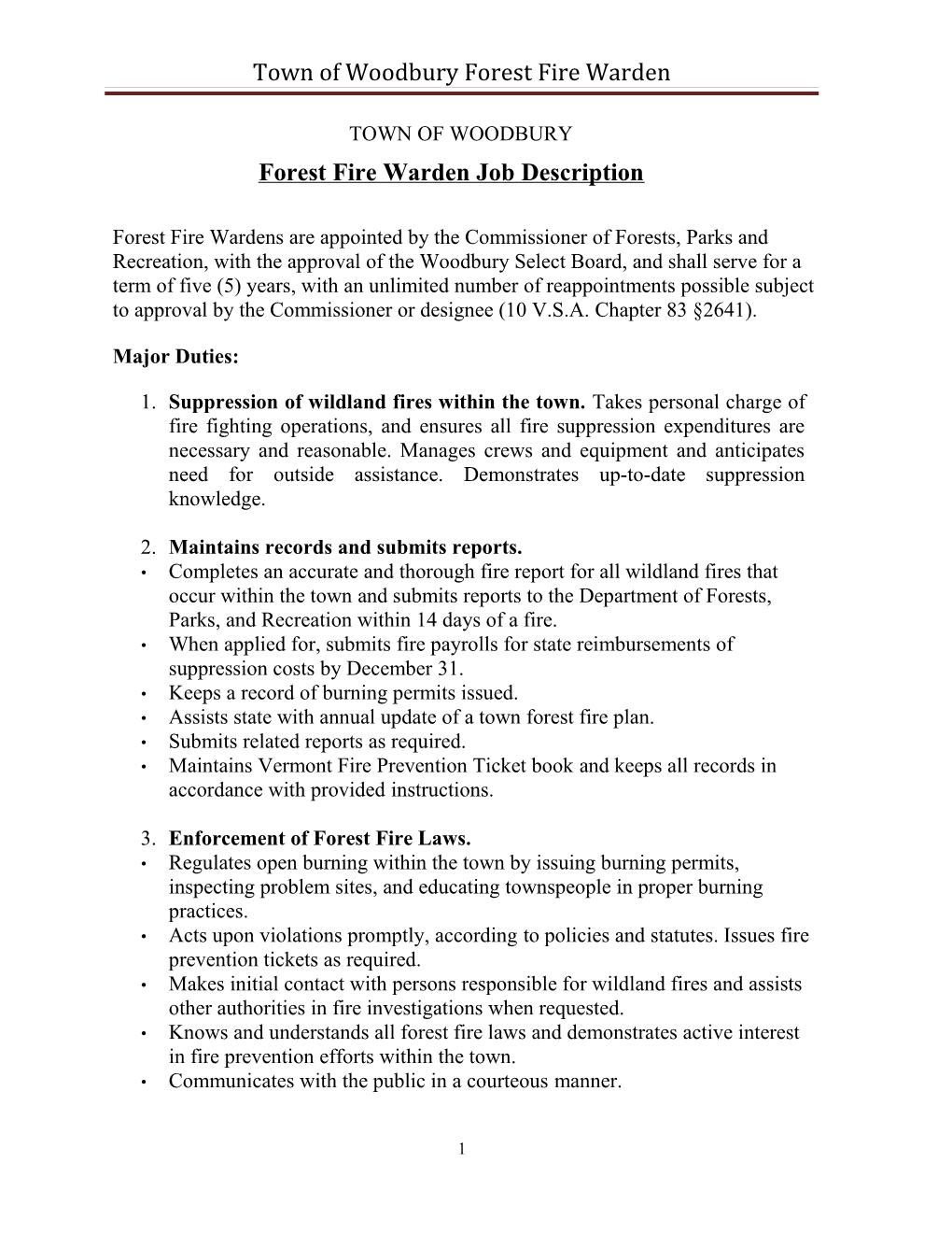 Town of Woodbury Forest Fire Warden