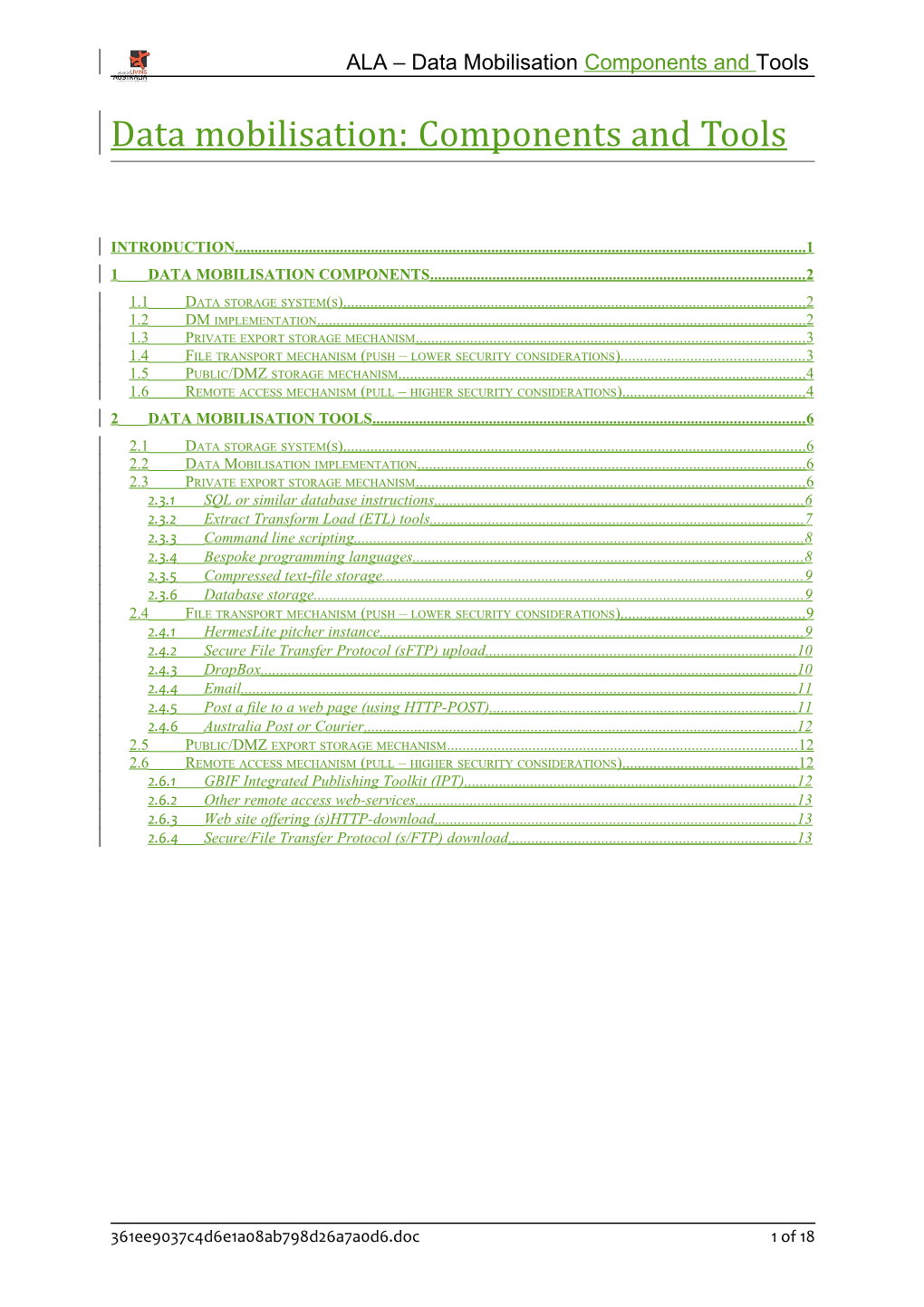 Data Mobilisation: Components and Tools