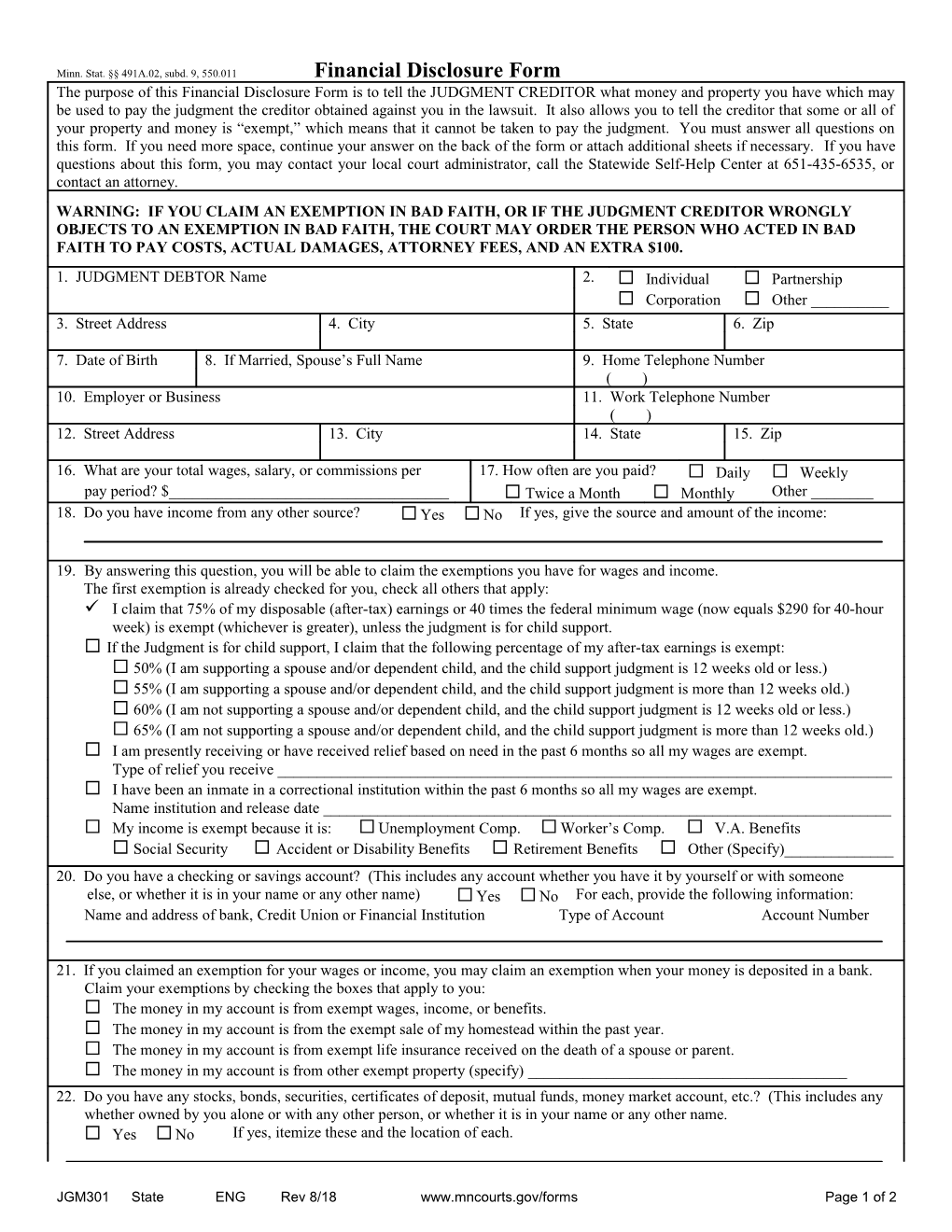 JGM301 - Financial Disclosure Form