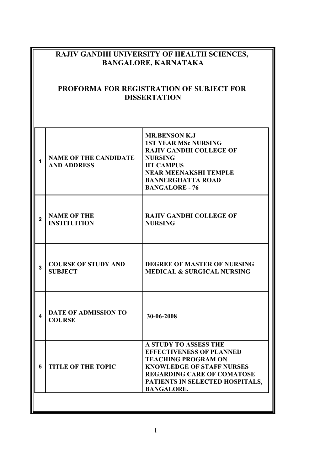 To Assess the Knowledge of the Staff Nurses Regarding Care of the Comatose Patients