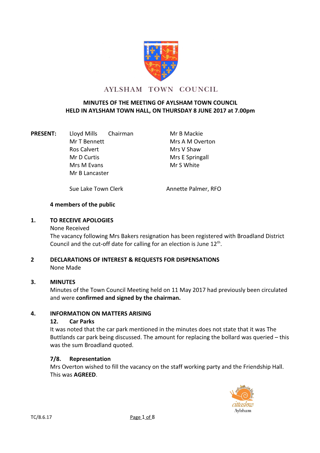 Minutes of the Meeting of Aylsham Town Council