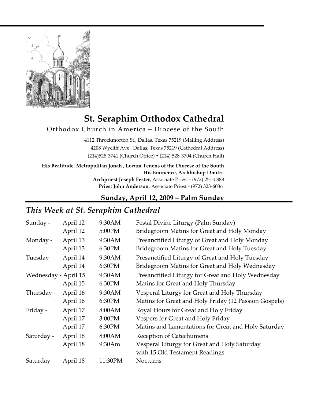 This Week at St. Seraphim Cathedral