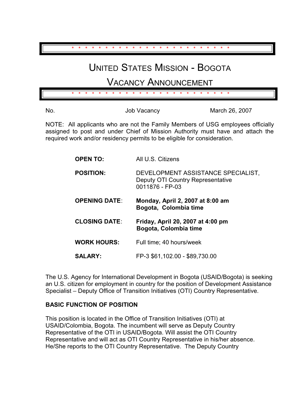 United States Mission- Bogota