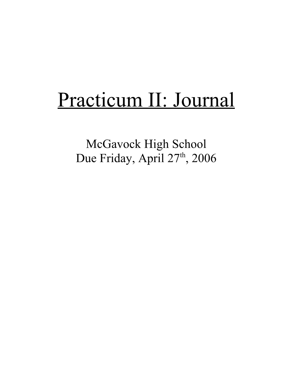 Practicum II: Journal