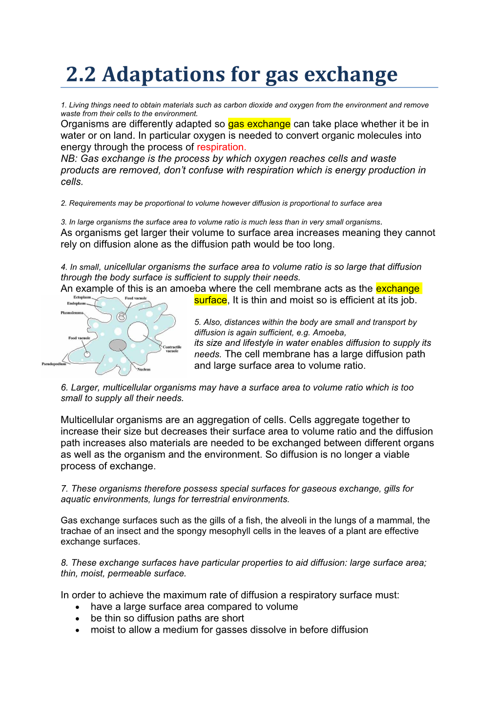 2.2 Adaptations for Gas Exchange