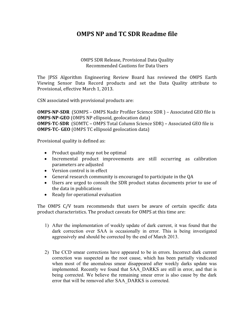 OMPS NP and TC SDR Readme File