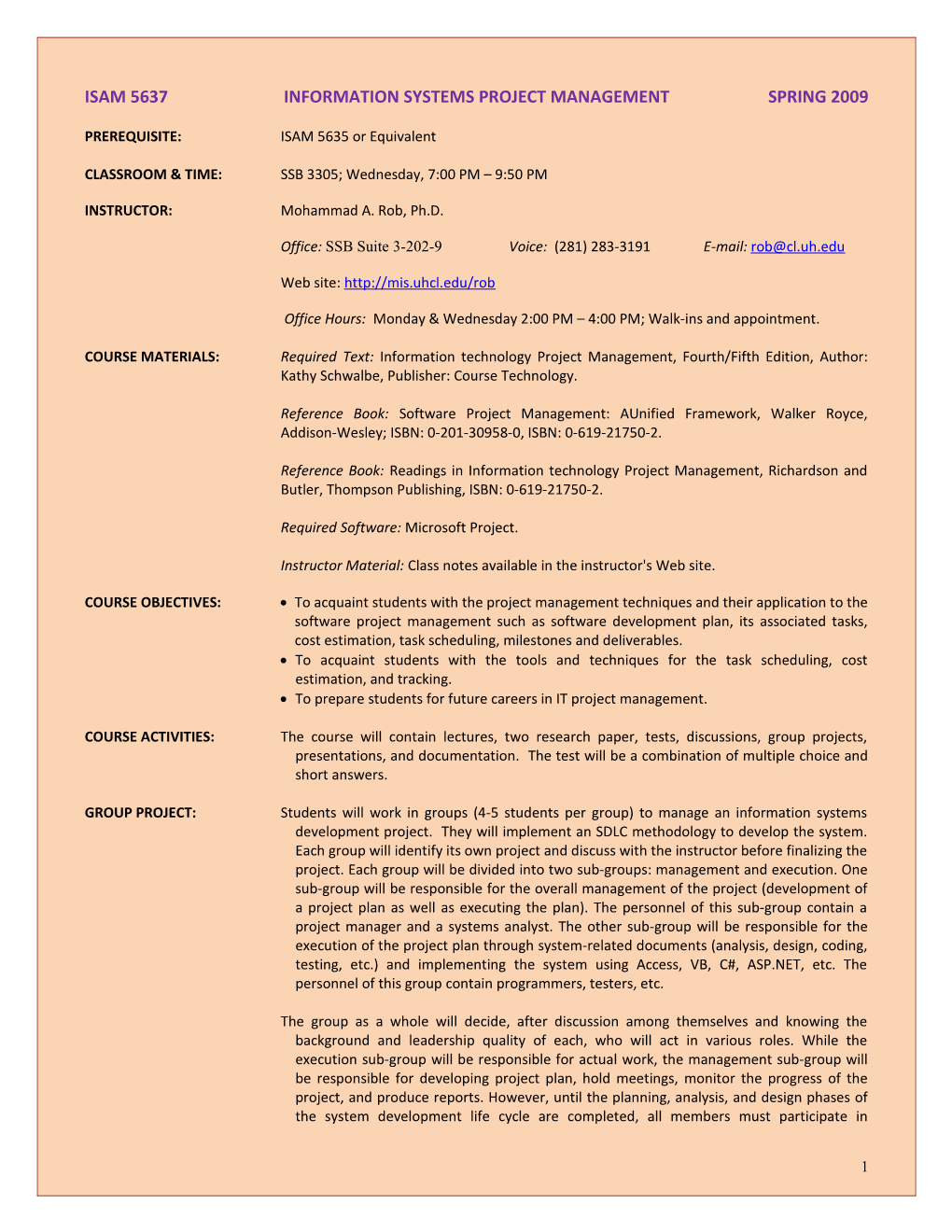 Isam 5637Information Systems Project Management Spring 2009