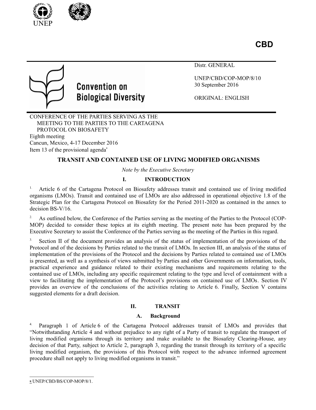 Transit and Contained Use of Living Modified Organisms