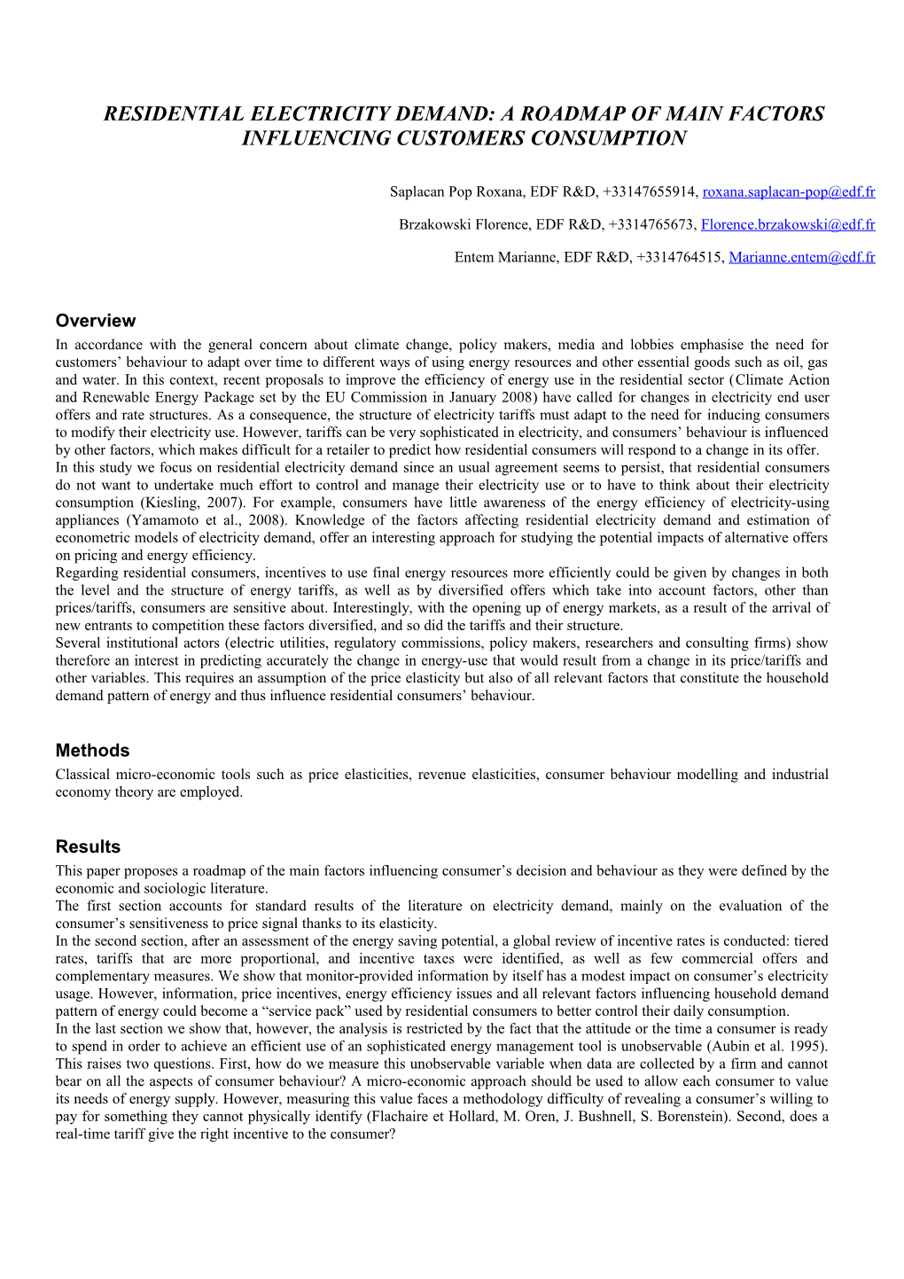 Residential Electricity Demand: a Roadmap of Main Factors Influencing Customers Consumption