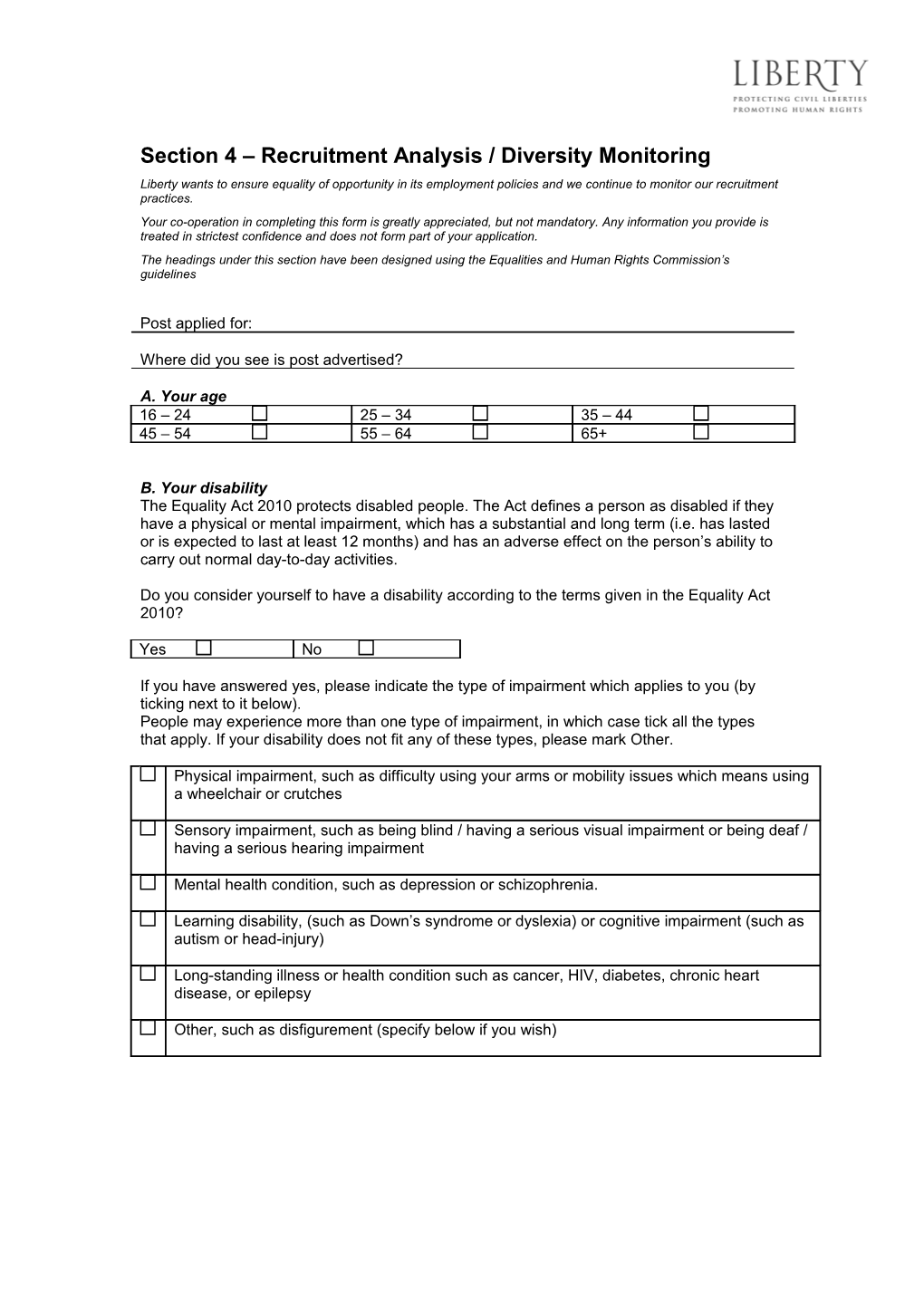 Section 3 Application Form Director of Policy