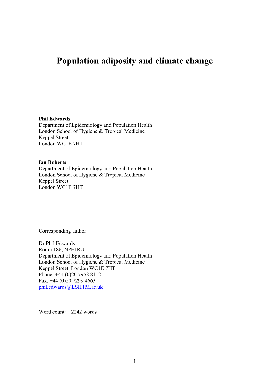 Obesity and Climate Change