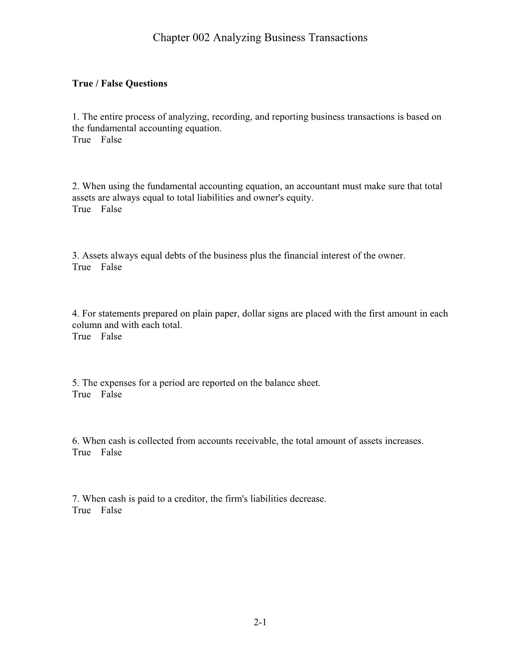 Chapter 002 Analyzing Business Transactions