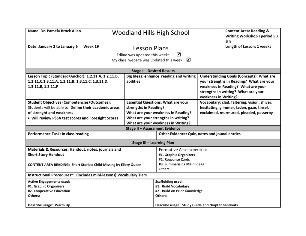 Will Review PSSA Test Scores and Foresight Scores