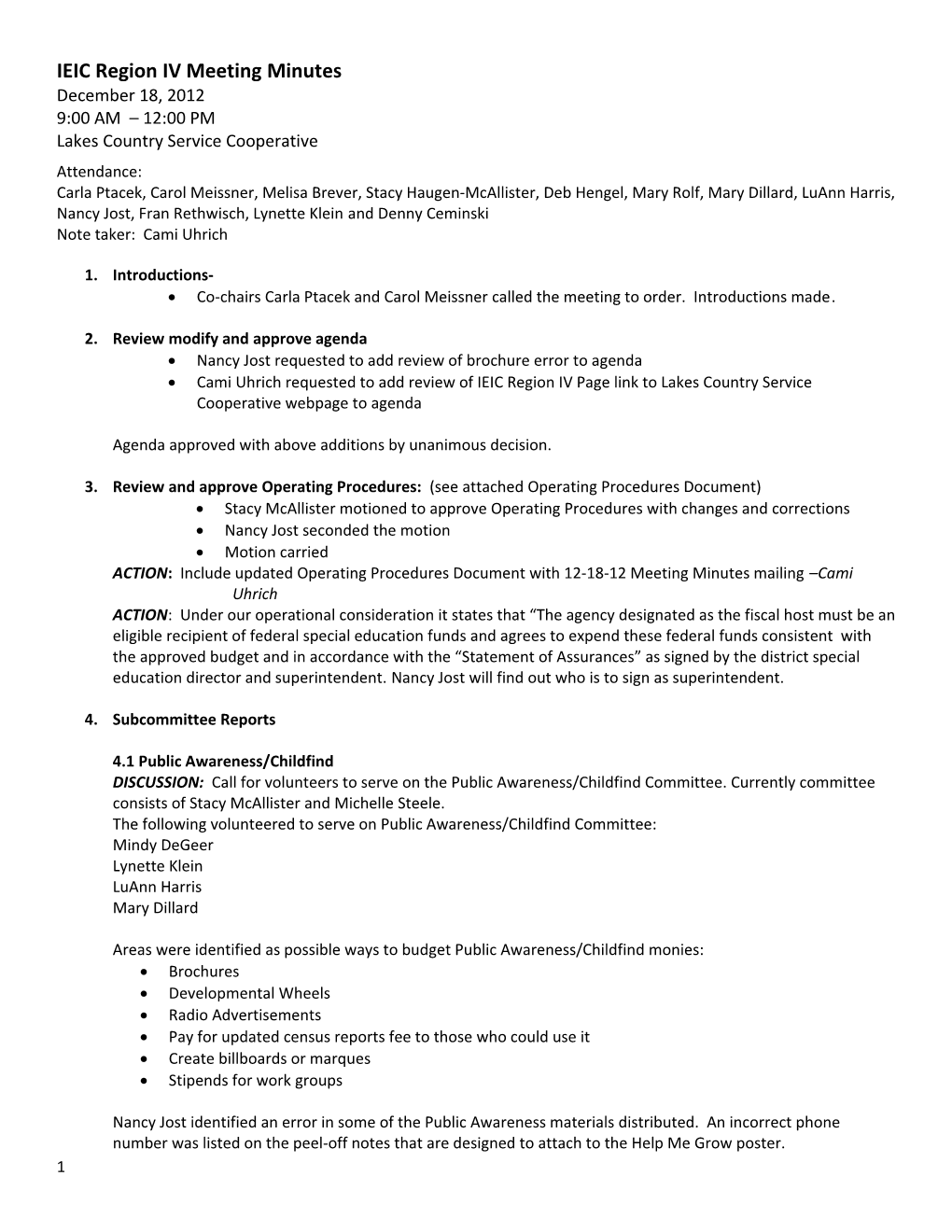 IEIC Region IV Meeting Minutes